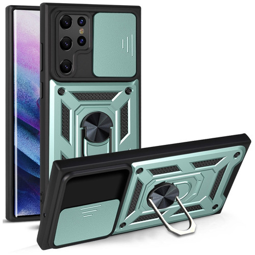 Samaung Galaxy S22 Ultra 5G Sliding Camera Cover Design TPU+PC Protective Case - Dark Green