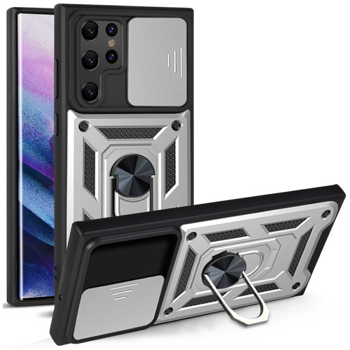 Samaung Galaxy S22 Ultra 5G Sliding Camera Cover Design TPU+PC Protective Case - Silver