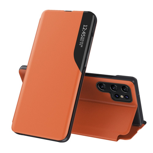 Samsung Galaxy S22 Ultra 5G Side Display  Shockproof Horizontal Flip Leather Case with Holder - Orange