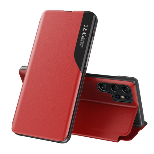 Samsung Galaxy S22 Ultra 5G Side Display  Shockproof Horizontal Flip Leather Case with Holder - Red