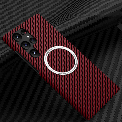 Samsung Galaxy S22 Ultra 5G Carbon Fiber Texture MagSafe Magnetic Phone Case - Red