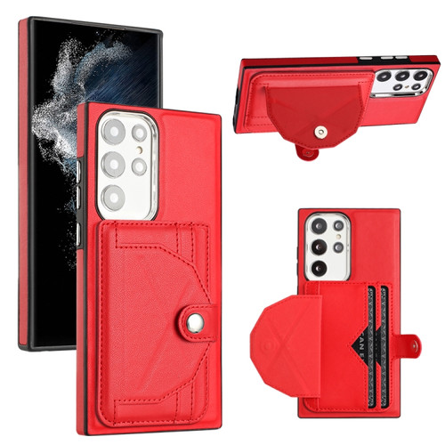 Samsung Galaxy S22 Ultra 5G Shockproof Leather Phone Case with Card Holder - Red