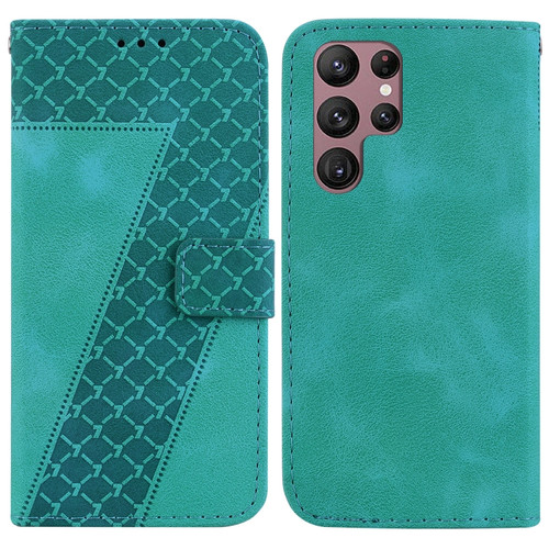 Samsung Galaxy S22 Ultra 5G 7-shaped Embossed Leather Phone Case - Green