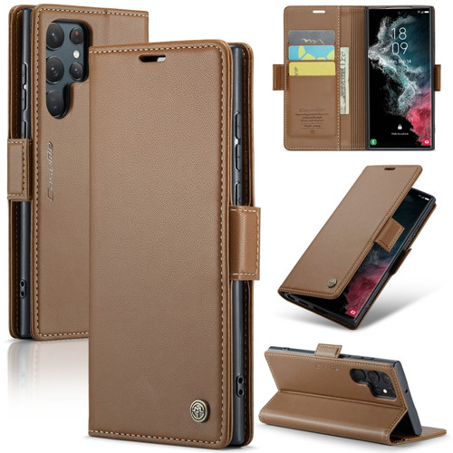 Samsung Galaxy S22 Ultra 5G CaseMe 023 Butterfly Buckle Litchi Texture RFID Anti-theft Leather Phone Case - Brown