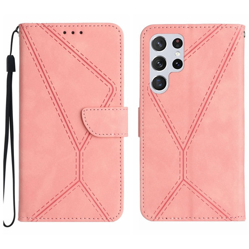 Samsung Galaxy S22 Ultra 5G Stitching Embossed Leather Phone Case - Pink