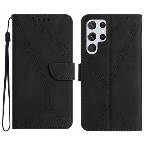Samsung Galaxy S22 Ultra 5G Stitching Embossed Leather Phone Case - Black