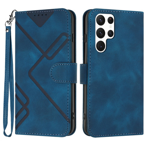 Samsung Galaxy S22 Ultra 5G Line Pattern Skin Feel Leather Phone Case - Royal Blue