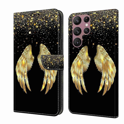 Samsung Galaxy S22 Ultra Crystal 3D Shockproof Protective Leather Phone Case - Golden Wings