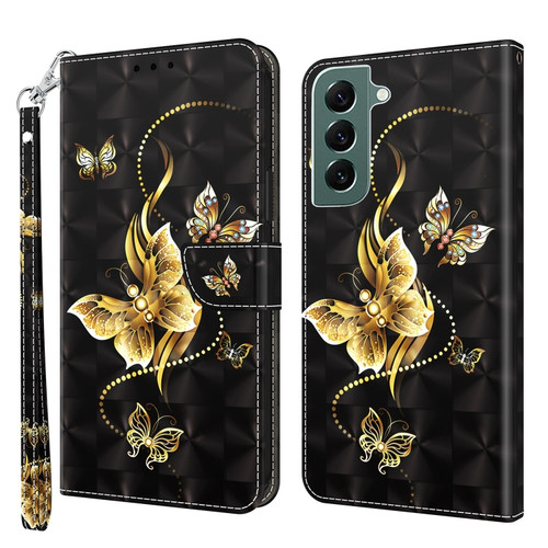 Samsung Galaxy S22+ 5G 3D Painted Leather Phone Case - Golden Swallow Butterfly