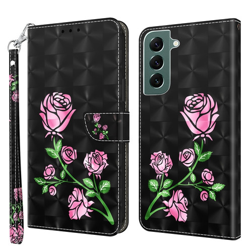 Samsung Galaxy S22+ 5G 3D Painted Leather Phone Case - Rose