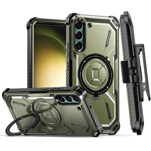 Samsung Galaxy S22+ 5G Armor Series MagSafe Magnetic Holder Phone Case with Back Clip - Army Green