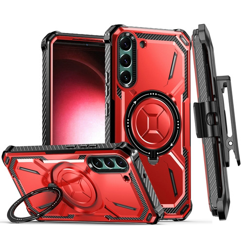 Samsung Galaxy S22+ 5G Armor Series MagSafe Magnetic Holder Phone Case with Back Clip - Red