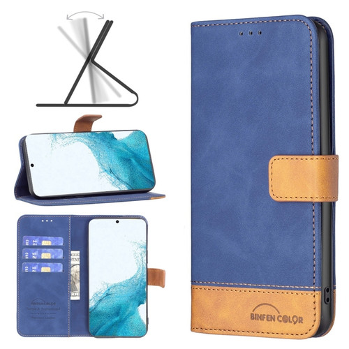 Samsung Galaxy S22+ 5G BF11 Color Matching Skin Feel Leather Phone Case - Blue