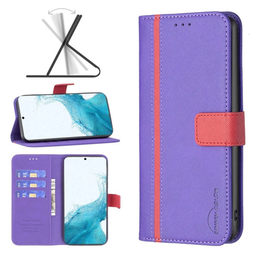 Samsung Galaxy S22+ 5G BF13 Color Matching Cross Texture Leather Phone Case - Purple