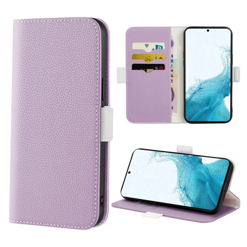 Samsung Galaxy S22+ 5G Candy Color Litchi Texture Leather Phone Case - Light Purple