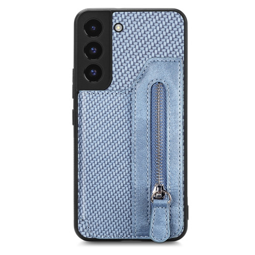 Samsung Galaxy S22+ 5G Carbon Fiber Horizontal Flip Zipper Wallet Phone Case - Blue