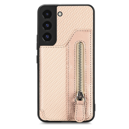 Samsung Galaxy S22+ 5G Carbon Fiber Horizontal Flip Zipper Wallet Phone Case - Khaki