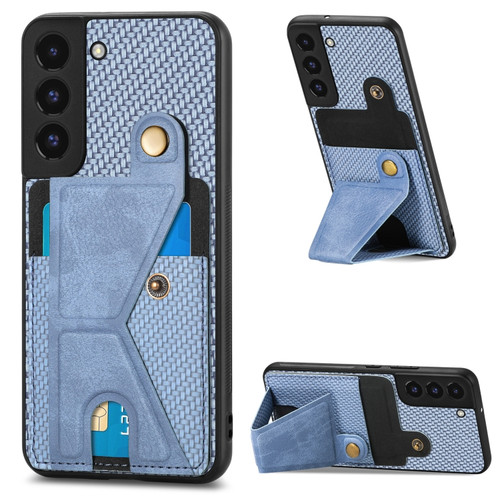 Samsung Galaxy S22+ 5G Carbon Fiber Wallet Flip Card K-shaped Holder Phone Case - Blue