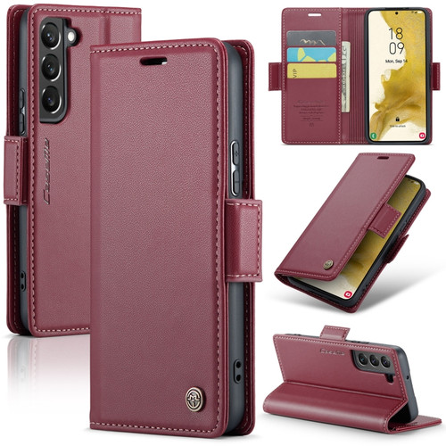 Samsung Galaxy S22+ 5G CaseMe 023 Butterfly Buckle Litchi Texture RFID Anti-theft Leather Phone Case - Wine Red