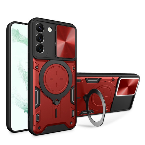 Samsung Galaxy S22+ 5G CD Texture Sliding Camshield Magnetic Holder Phone Case - Red