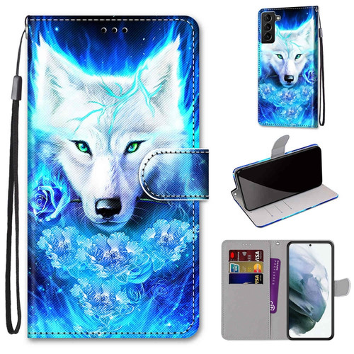 Samsung Galaxy S22+ 5G Coloured Drawing Cross Texture Horizontal Flip Leather Phone Case with Holder & Card Slots & Wallet & Lanyard - Dick Rose Wolf