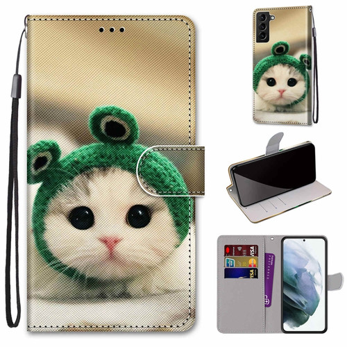 Samsung Galaxy S22+ 5G Coloured Drawing Cross Texture Horizontal Flip Leather Phone Case with Holder & Card Slots & Wallet & Lanyard - Frog Kitten