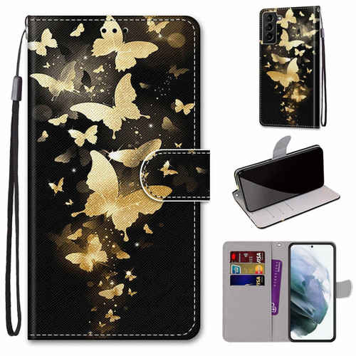 Samsung Galaxy S22+ 5G Coloured Drawing Cross Texture Horizontal Flip Leather Phone Case with Holder & Card Slots & Wallet & Lanyard - Golden Butterfly Group