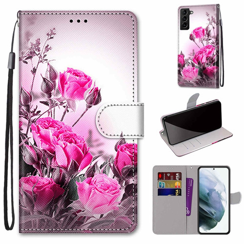 Samsung Galaxy S22+ 5G Coloured Drawing Cross Texture Horizontal Flip Leather Phone Case with Holder & Card Slots & Wallet & Lanyard - Wild Rose