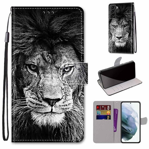Samsung Galaxy S22+ 5G Coloured Drawing Cross Texture Horizontal Flip PU Phone Leather Case with Holder & Card Slots & Wallet & Lanyard - Colorful Layer - Black and White Lion Head