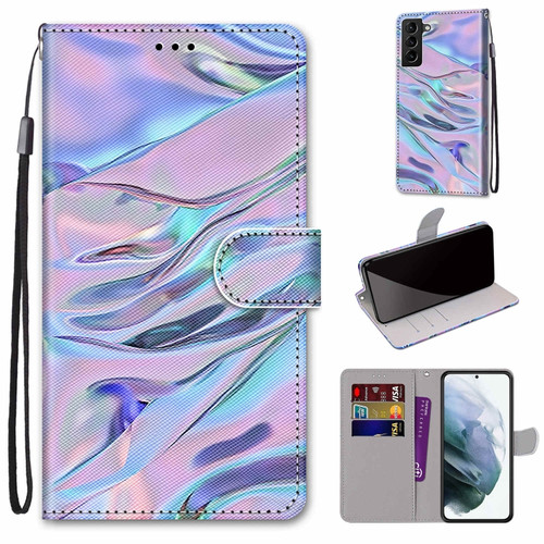 Samsung Galaxy S22+ 5G Coloured Drawing Cross Texture Horizontal Flip PU Phone Leather Case with Holder & Card Slots & Wallet & Lanyard - Colorful Layer - Fluorescent Water Pattern