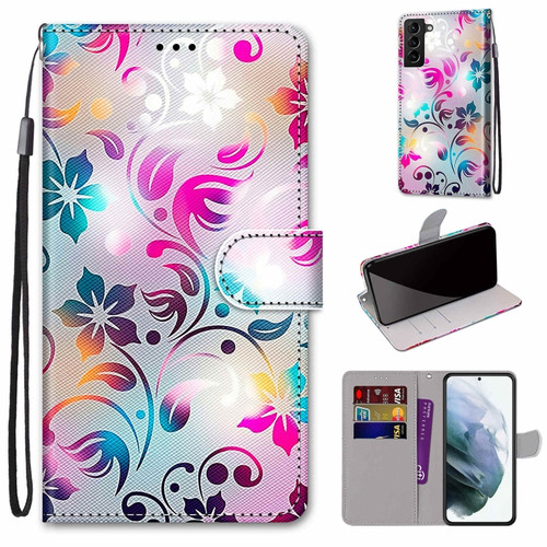 Samsung Galaxy S22+ 5G Coloured Drawing Cross Texture Horizontal Flip PU Phone Leather Case with Holder & Card Slots & Wallet & Lanyard - Colorful Layer - Gradient Colorful Flower