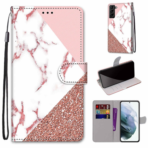 Samsung Galaxy S22+ 5G Coloured Drawing Cross Texture Horizontal Flip PU Phone Leather Case with Holder & Card Slots & Wallet & Lanyard - Colorful Layer - Stitching Pink Stone Pattern