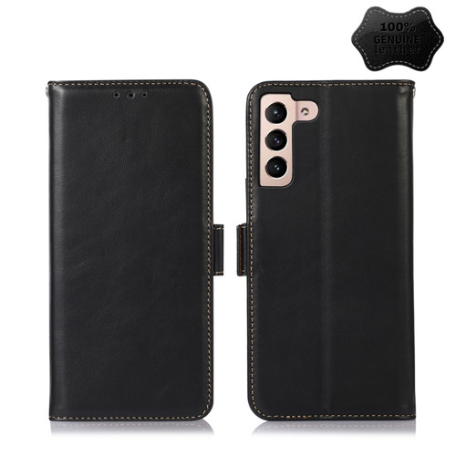 Samsung Galaxy S22+ 5G Crazy Horse Top Layer Cowhide Leather Phone Case - Black