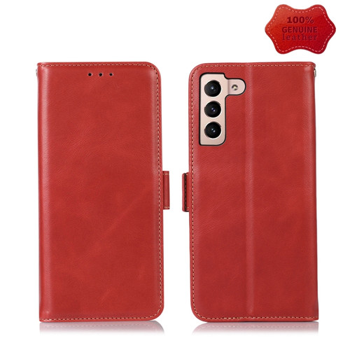 Samsung Galaxy S22+ 5G Crazy Horse Top Layer Cowhide Leather Phone Case - Red