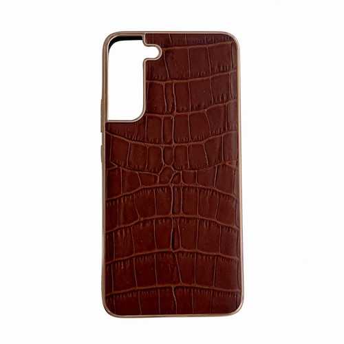 Samsung Galaxy S22+ 5G Crocodile Texture Genuine Leather Electroplating Phone Case - Brown