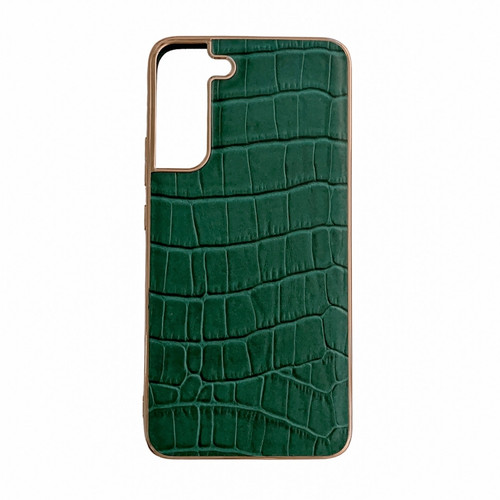 Samsung Galaxy S22+ 5G Crocodile Texture Genuine Leather Electroplating Phone Case - Dark Green