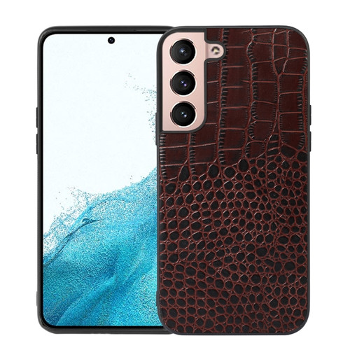 Samsung Galaxy S22+ 5G Crocodile Top Layer Cowhide Leather Phone Case - Coffee