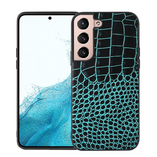 Samsung Galaxy S22+ 5G Crocodile Top Layer Cowhide Leather Phone Case - Cyan Blue