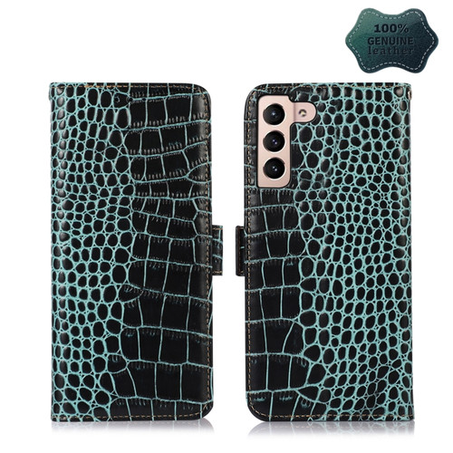 Samsung Galaxy S22+ 5G Crocodile Top Layer Cowhide Leather Phone Case - Green