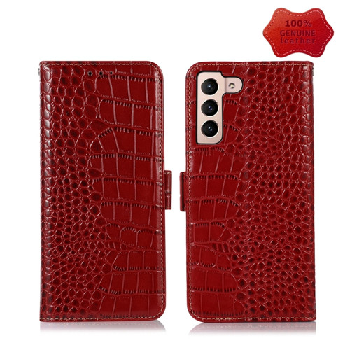 Samsung Galaxy S22+ 5G Crocodile Top Layer Cowhide Leather Phone Case - Red