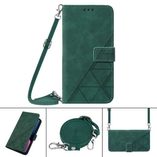 Samsung Galaxy S22+ 5G Crossbody 3D Embossed Flip Leather Phone Case - Dark Green