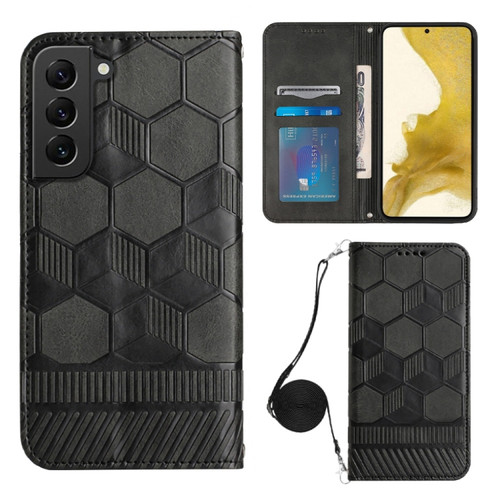 Samsung Galaxy S22+ 5G Crossbody Football Texture Magnetic PU Phone Case - Black