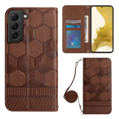 Samsung Galaxy S22+ 5G Crossbody Football Texture Magnetic PU Phone Case - Brown