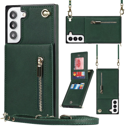 Samsung Galaxy S22+ 5G Cross-body Square Zipper Card Holder Bag Phone Case - Green