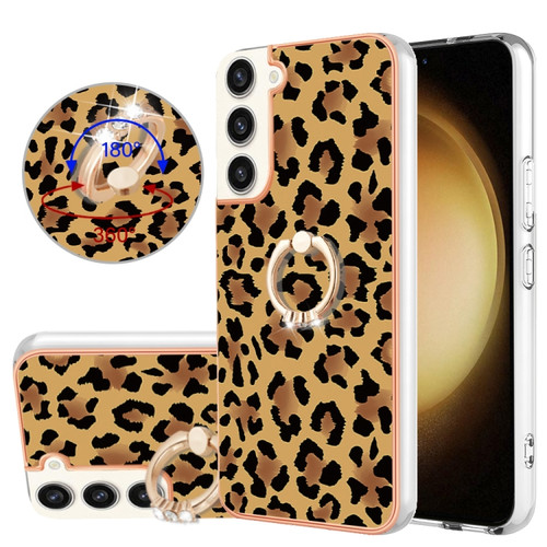 Samsung Galaxy S22+ 5G Electroplating Dual-side IMD Phone Case with Ring Holder - Leopard Print