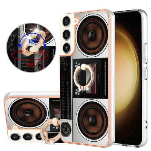 Samsung Galaxy S22+ 5G Electroplating Dual-side IMD Phone Case with Ring Holder - Retro Radio
