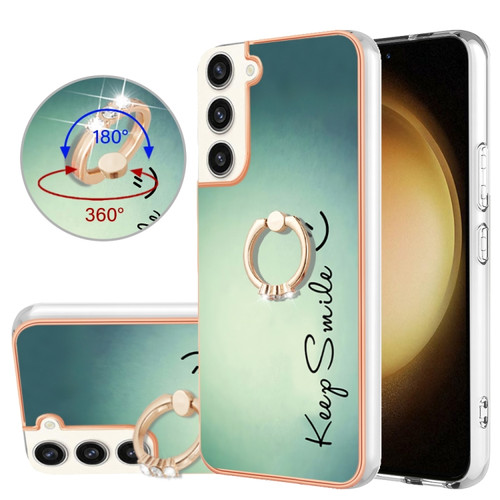 Samsung Galaxy S22+ 5G Electroplating Dual-side IMD Phone Case with Ring Holder - Smile