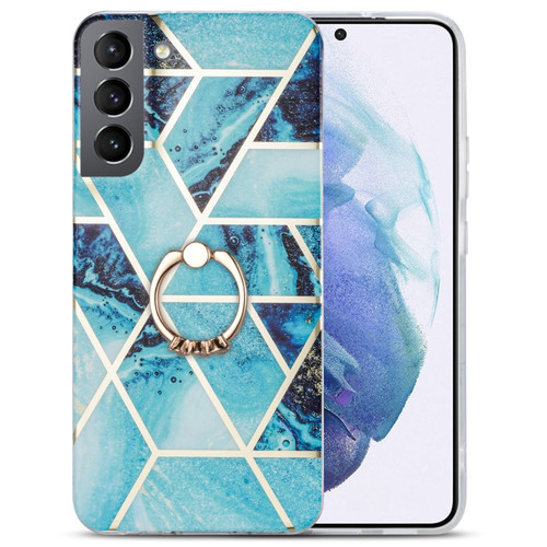 Samsung Galaxy S22+ 5G Electroplating IMD Marble TPU Phone Case with Ring - Blue