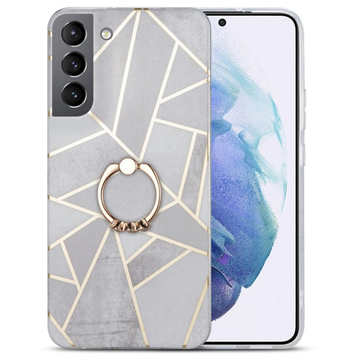 Samsung Galaxy S22+ 5G Electroplating IMD Marble TPU Phone Case with Ring - Grey