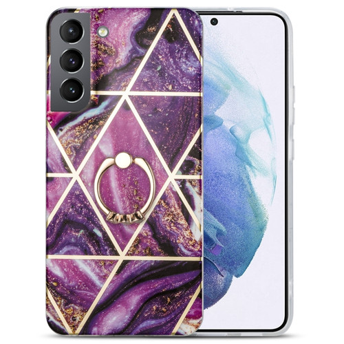 Samsung Galaxy S22+ 5G Electroplating IMD Marble TPU Phone Case with Ring - Purple